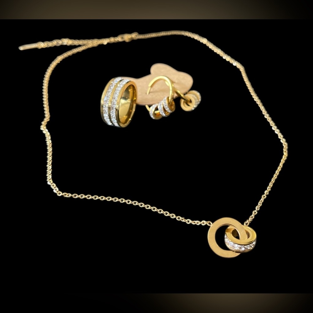 Set: 18K GP Stainless Steel W/ CB Necklace & Earrings